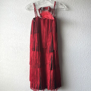 Sequin Fringe Red Flapper 1920s Cos Play Dress Small Women's